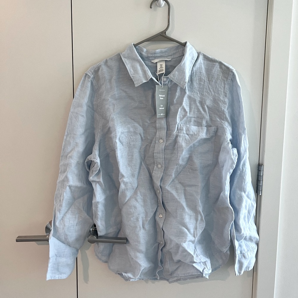 H&M baby blue Linen blouse brand new with tags
